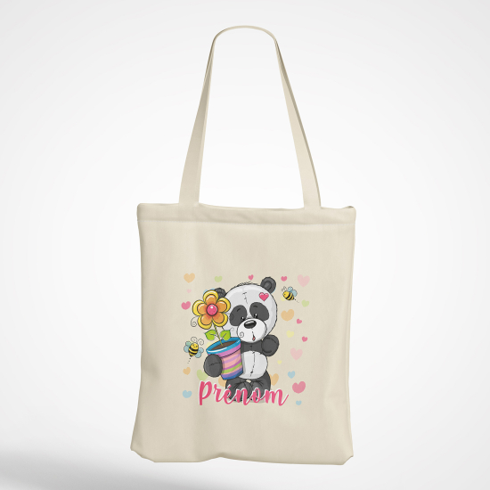 Personalized Tote Bag - Panda flowers