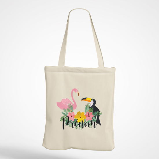 Personalized Tote Bag - Pink flamingo toucan