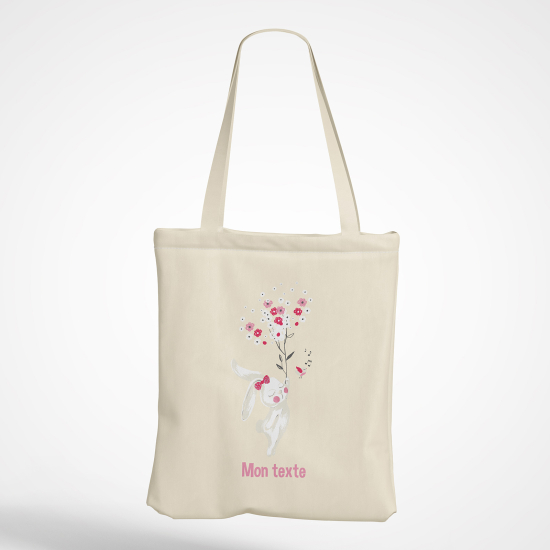 Personalized Tote Bag - Rabbit flowers