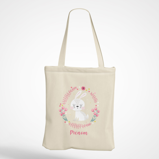 Personalized Tote Bag - Rabbit flowers