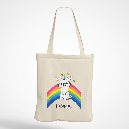 Personalized Tote Bag - Rainbow unicorn rabbit