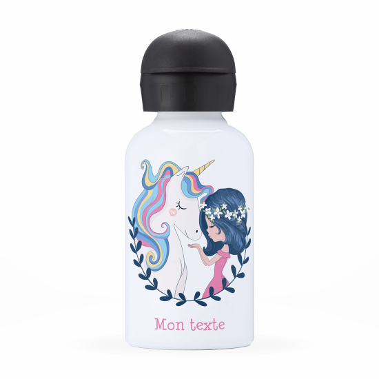 Personalized water bottle for kids - Girl and unicorn