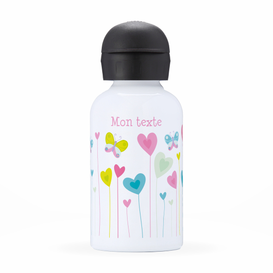 Personalized water bottle for kids - Heart flowers