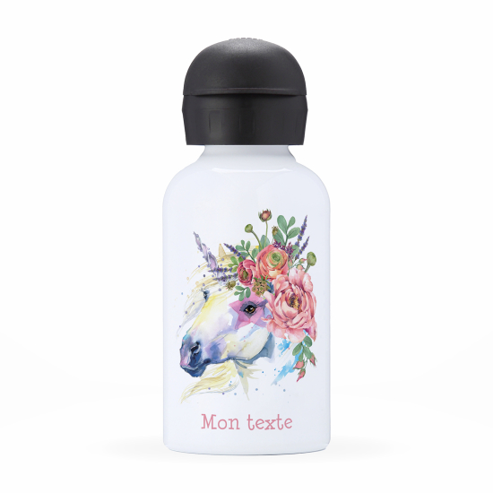 Personalized water bottle for kids - Unicorn flowers