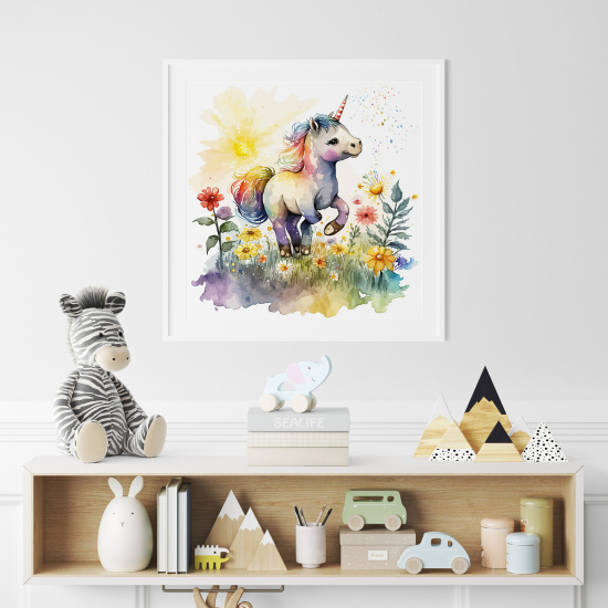 Poster for Kids - Baby Unicorn flowers