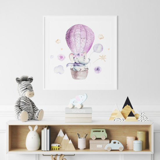 Poster for Kids - Elephant Hot Air Balloon