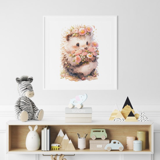 Poster for Kids - Hedgehog flowers