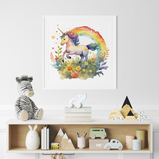 Poster for Kids - Rainbow Unicorn Flowers