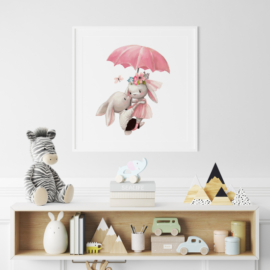 Poster for Kids - Umbrella rabbits