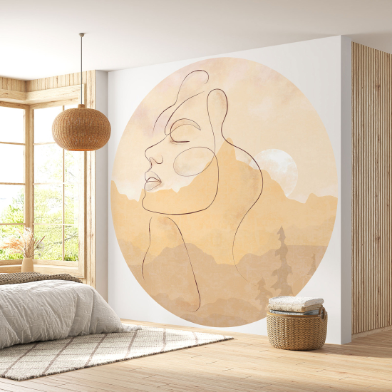 Round / Circle Wall Mural - Wallpaper - Abstract Face