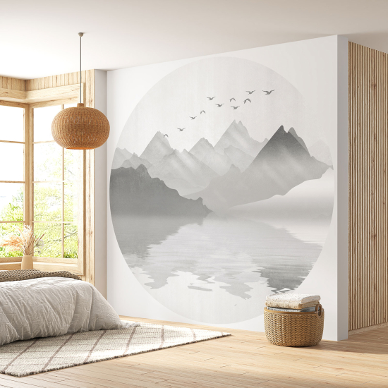 Round / Circle Wall Mural - Wallpaper - Abstract Mountains