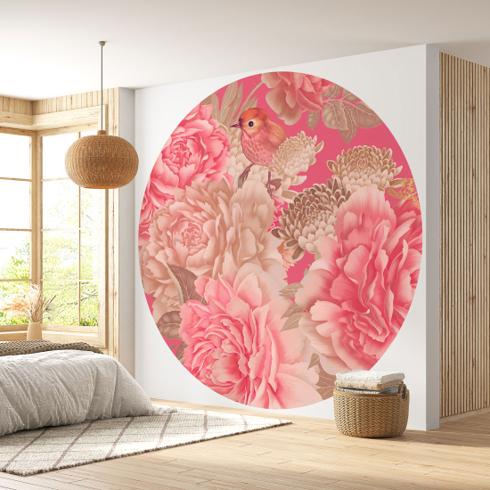 Round / Circle Wall Mural - Wallpaper - Bird Flowers