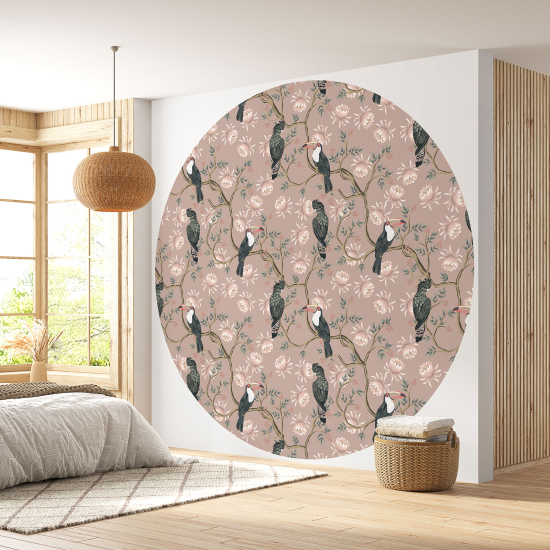 Round / Circle Wall Mural - Wallpaper - Birds