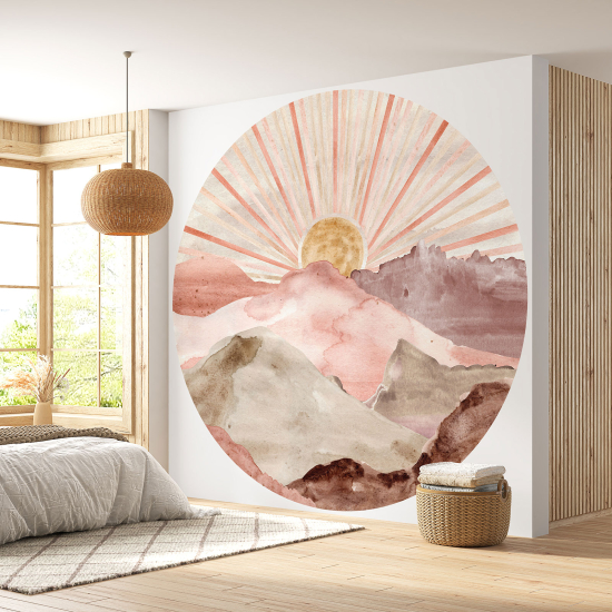 Round / Circle Wall Mural - Wallpaper - Boho Landscape