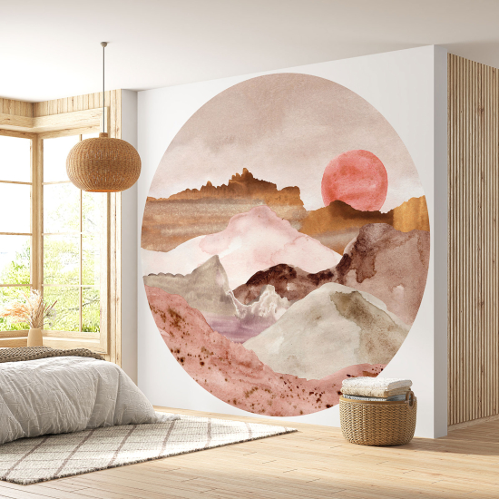 Round / Circle Wall Mural - Wallpaper - Boho landscape