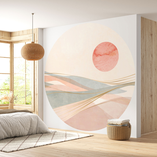 Round / Circle Wall Mural - Wallpaper - Boho landscape