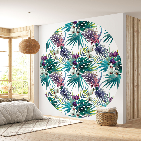 Round / Circle Wall Mural - Wallpaper - Botanical Pattern