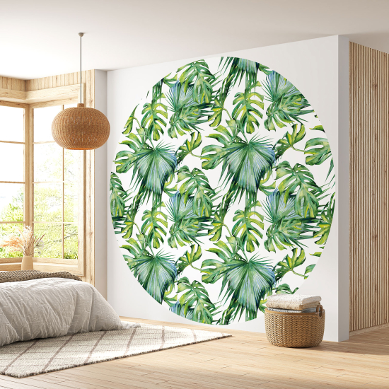 Round / Circle Wall Mural - Wallpaper - Botanical pattern