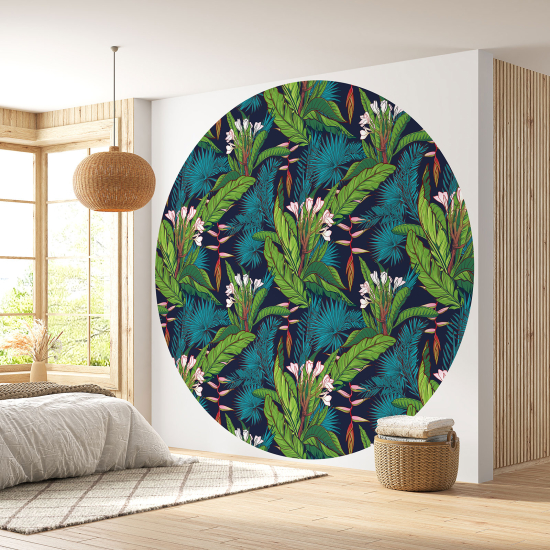 Round / Circle Wall Mural - Wallpaper - Botanical pattern