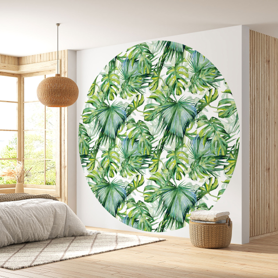 Round / Circle Wall Mural - Wallpaper - Botanical pattern