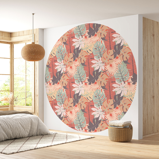 Round / Circle Wall Mural - Wallpaper - Botanical pattern