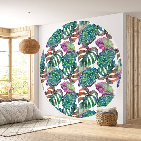 Round / Circle Wall Mural - Wallpaper - Botanical pattern