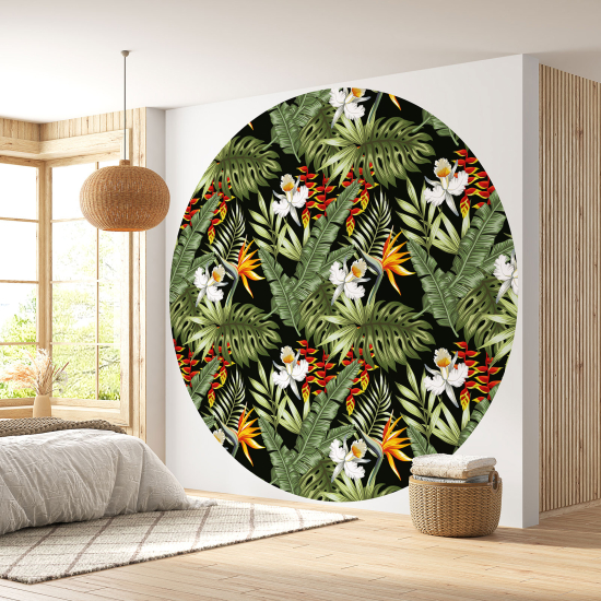 Round / Circle Wall Mural - Wallpaper - Botanical pattern