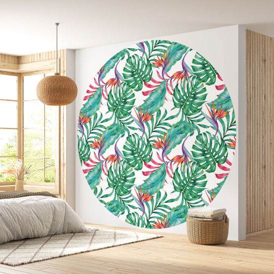 Round / Circle Wall Mural - Wallpaper - Botanical pattern