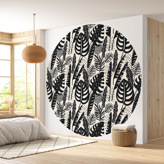 Round / Circle Wall Mural - Wallpaper - Botanical pattern