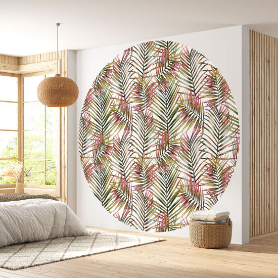 Round / Circle Wall Mural - Wallpaper - Botanical pattern