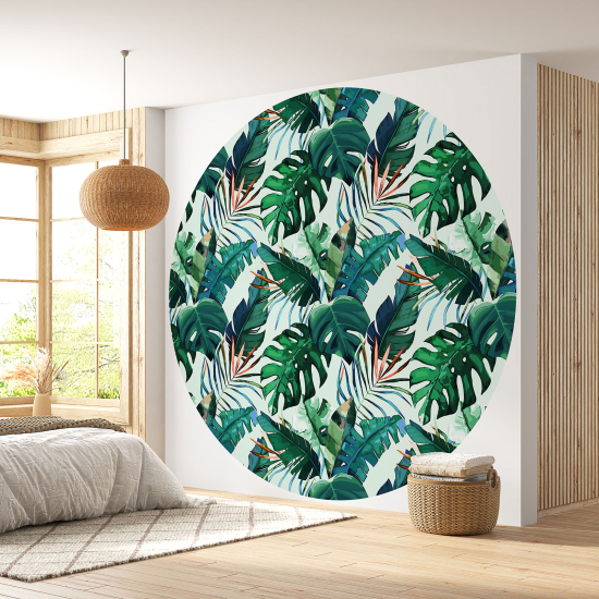 Round / Circle Wall Mural - Wallpaper - Botanical pattern