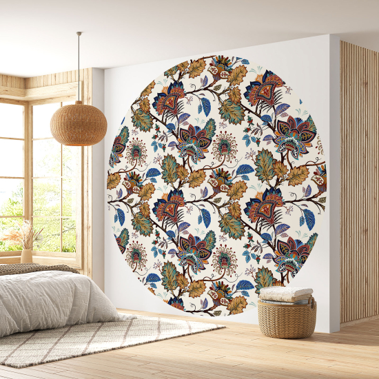 Round / Circle Wall Mural - Wallpaper - Botanical pattern