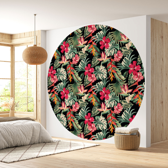 Round / Circle Wall Mural - Wallpaper - Botanical pattern