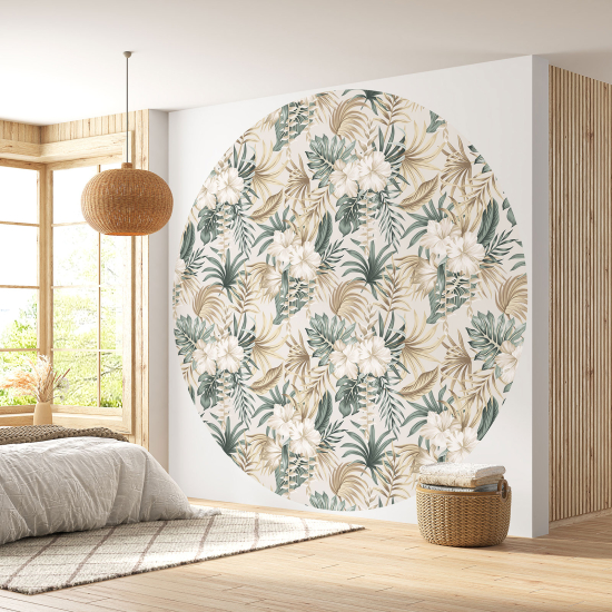 Round / Circle Wall Mural - Wallpaper - Botanical pattern