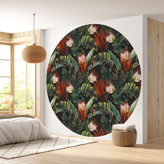 Round / Circle Wall Mural - Wallpaper - Botanical pattern