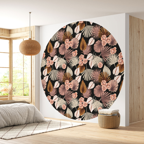 Round / Circle Wall Mural - Wallpaper - Botanical pattern