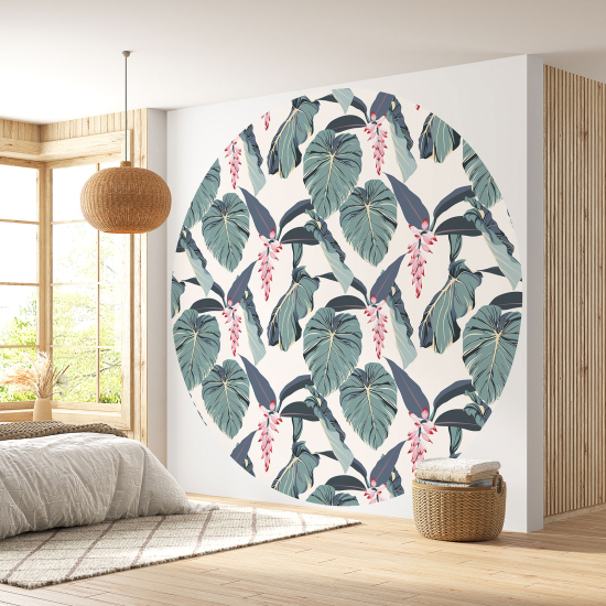 Round / Circle Wall Mural - Wallpaper - Botanical pattern