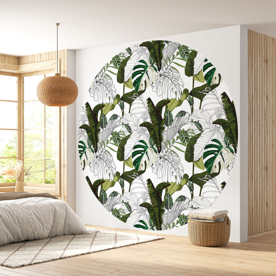 Round / Circle Wall Mural - Wallpaper - Botanical pattern