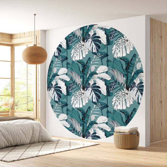 Round / Circle Wall Mural - Wallpaper - Botanical pattern