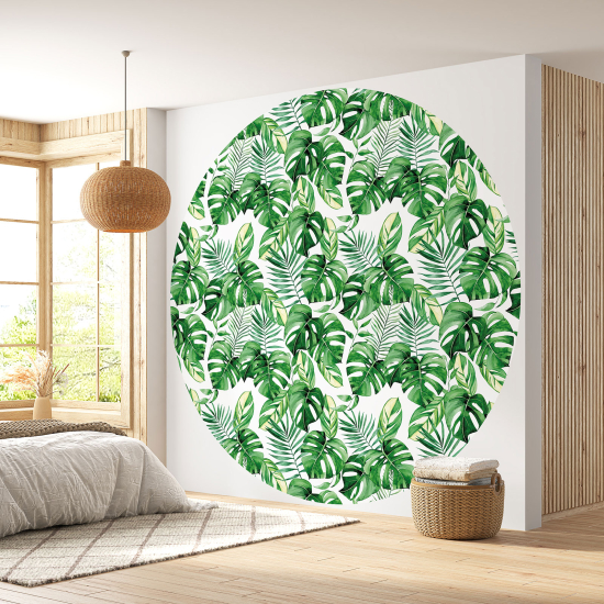 Round / Circle Wall Mural - Wallpaper - Botanical pattern