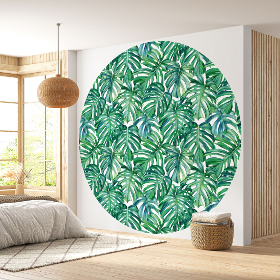 Round / Circle Wall Mural - Wallpaper - Botanical pattern