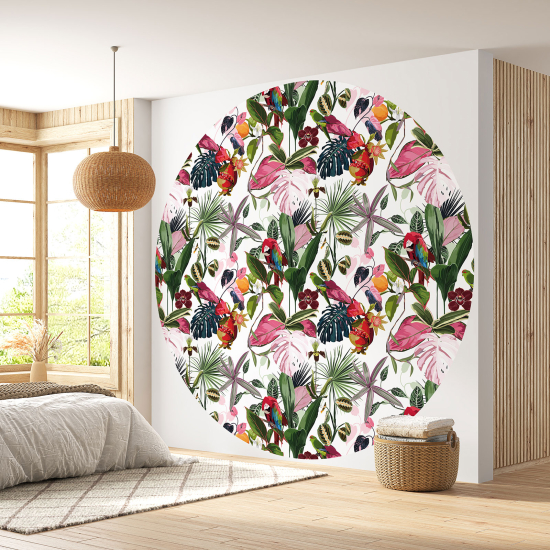 Round / Circle Wall Mural - Wallpaper - Botanical pattern