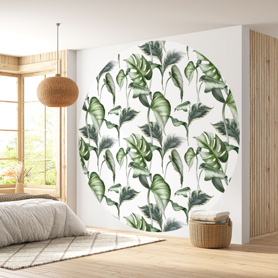 Round / Circle Wall Mural - Wallpaper - Botanical pattern