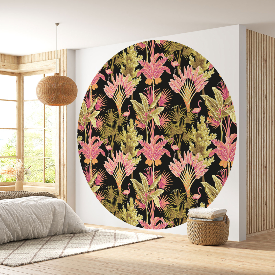 Round / Circle Wall Mural - Wallpaper - Botanical pattern