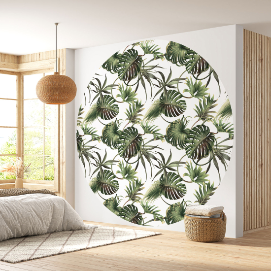 Round / Circle Wall Mural - Wallpaper - Botanical pattern