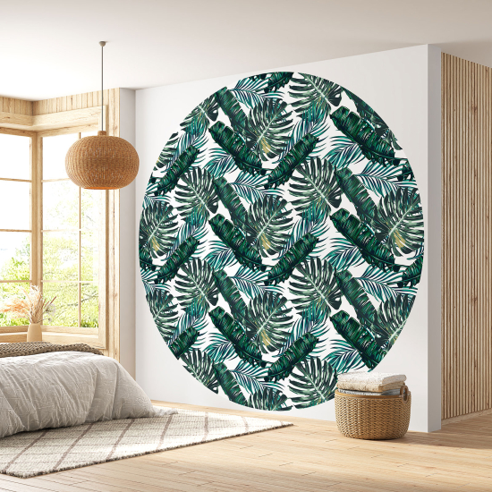 Round / Circle Wall Mural - Wallpaper - Botanical pattern