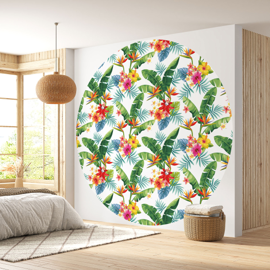 Round / Circle Wall Mural - Wallpaper - Botanical pattern