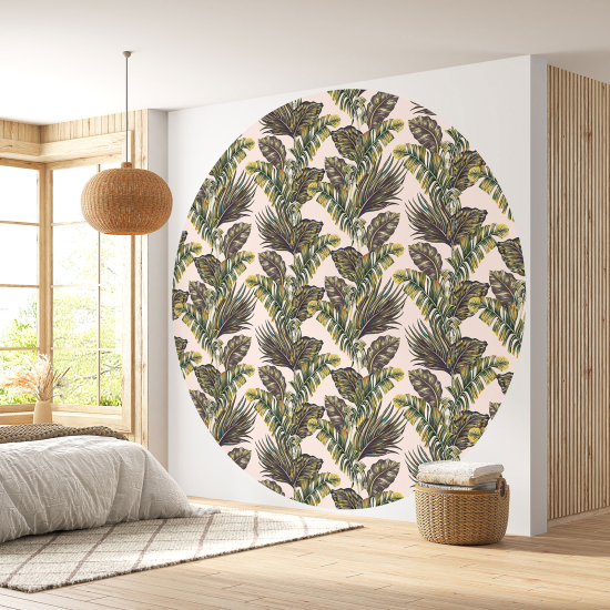 Round / Circle Wall Mural - Wallpaper - Botanical pattern