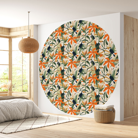 Round / Circle Wall Mural - Wallpaper - Botanical pattern