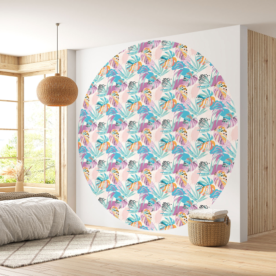 Round / Circle Wall Mural - Wallpaper - Botanical pattern